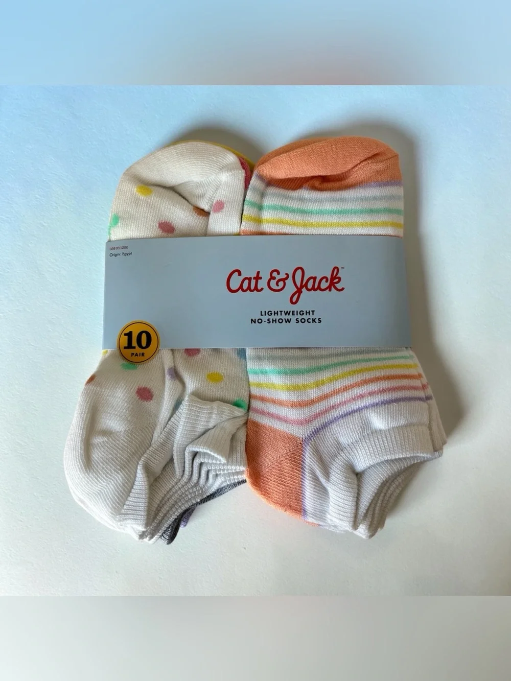 Girls' 10pk Lightweight No Show Striped Socks - Cat & Jack size L 12-14  NEW
